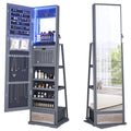 HWB Jewelry Cabinet with Light Storage: 360° Swivel Jewelry Storage with Full-Length Mirror - Standing Lockable Jewelry Armoire Organizer for Girls/Women Gifts - Grey