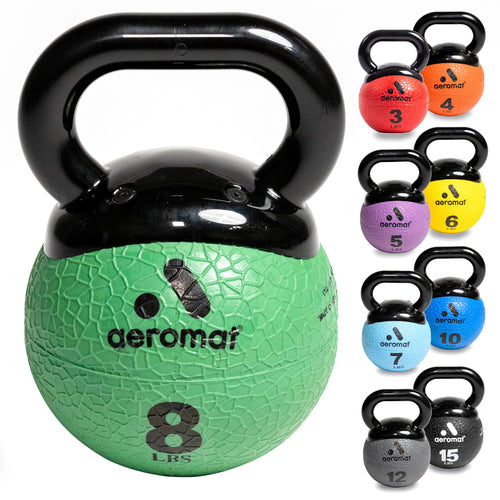 Aeromat Elite Mini Kettlebell Medicine Ball - 8 lb Kettlebell Weight Balls for Exercise 6"" dia Weighted Exercise Ball Strength Training Kettlebells Kettlebell Workout Squat Weights Color-Coded