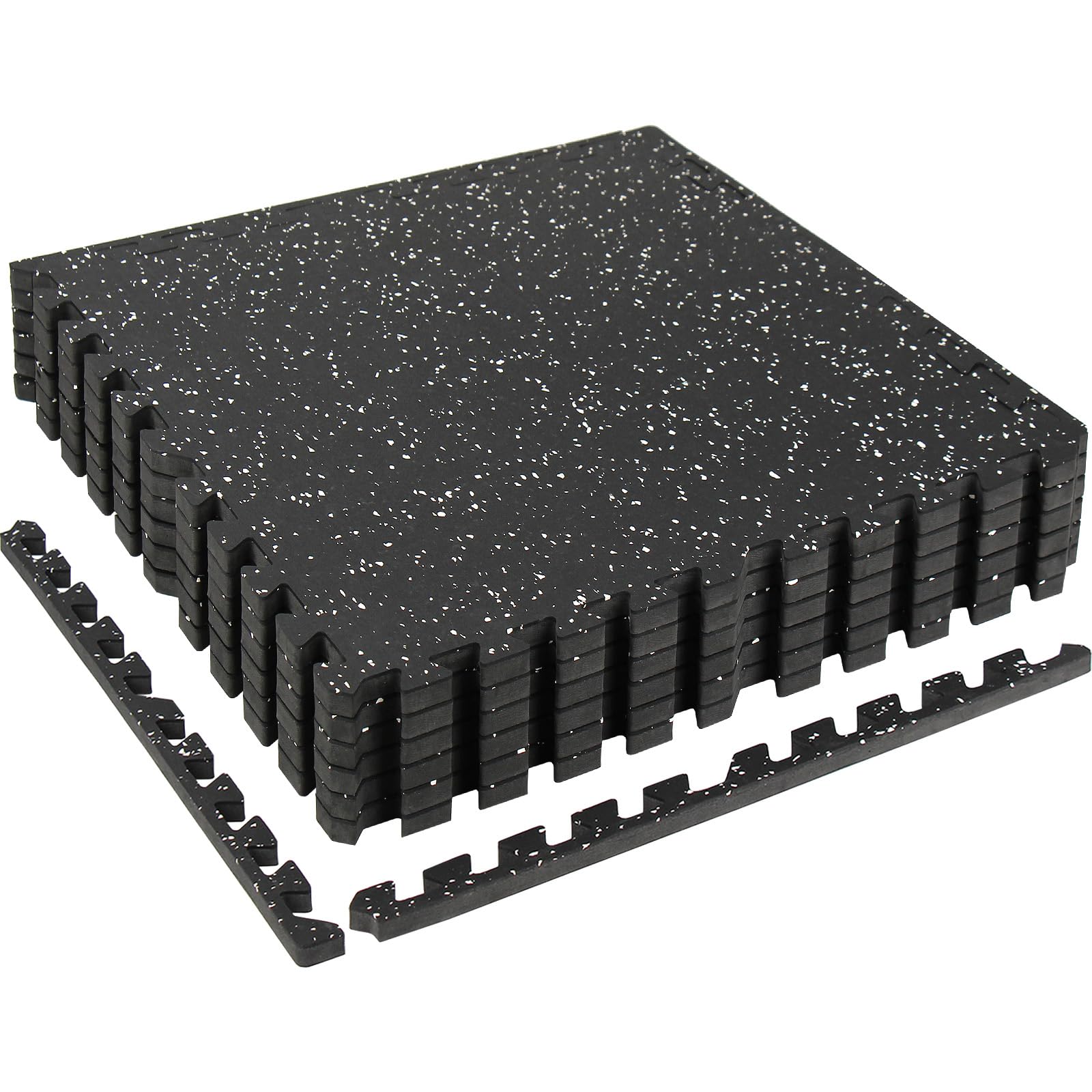 HIAARO 0.5in Thick 24 Sq Ft Exercise Equipment Mats 6 Tiles Rubber Top EVA Foam Workout Mats Interlocking Gym Flooring for Home Gym 24 x 24in Black & White
