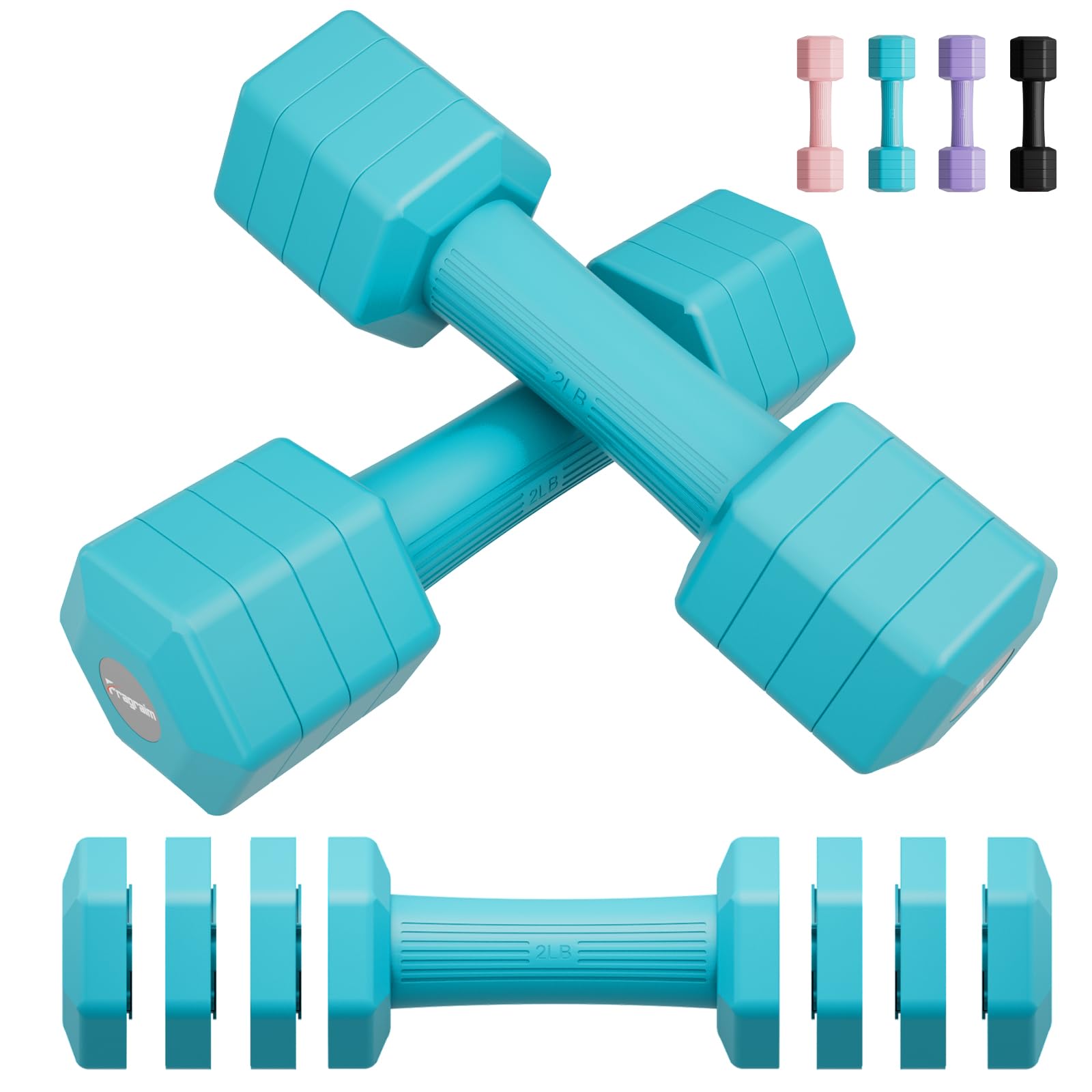 Adjustable Dumbbells Set 4 in 1 Hand Weights Set for Women Men 10 LB Dumbbells Pair Each 2lbs 3lbs 4lbs 5lbs Weights Dumbbells Set with TPU Soft Rubber Handle for Home Gym Exercise Fitness Blue