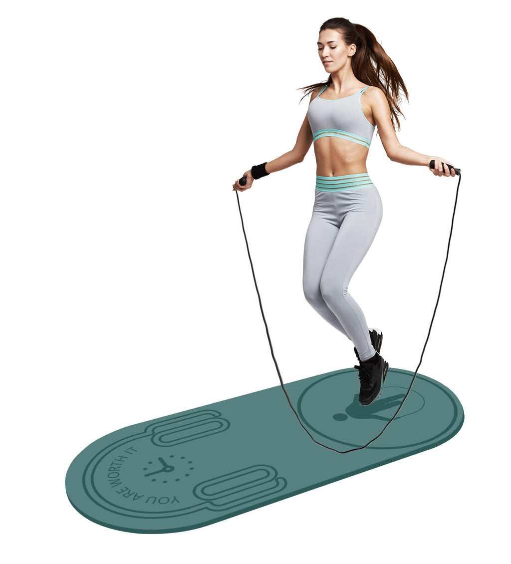LERYG 8/20/30mm Jump Rope Mat Fitness Exercise Mat Durable Non-Slip Workout Mats with Jump Rope & Carrying Bag for Home Gym Flooring in Darkgreen(55"x 24")